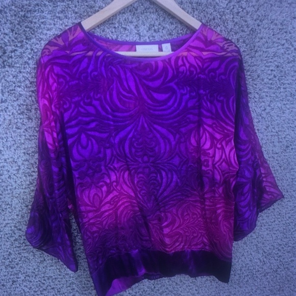 Tops - Purple Patterned Women's Top - Elegant Sheer Blouse